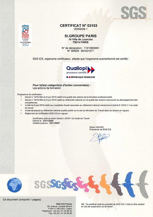 Certificat Qualiopi Paris